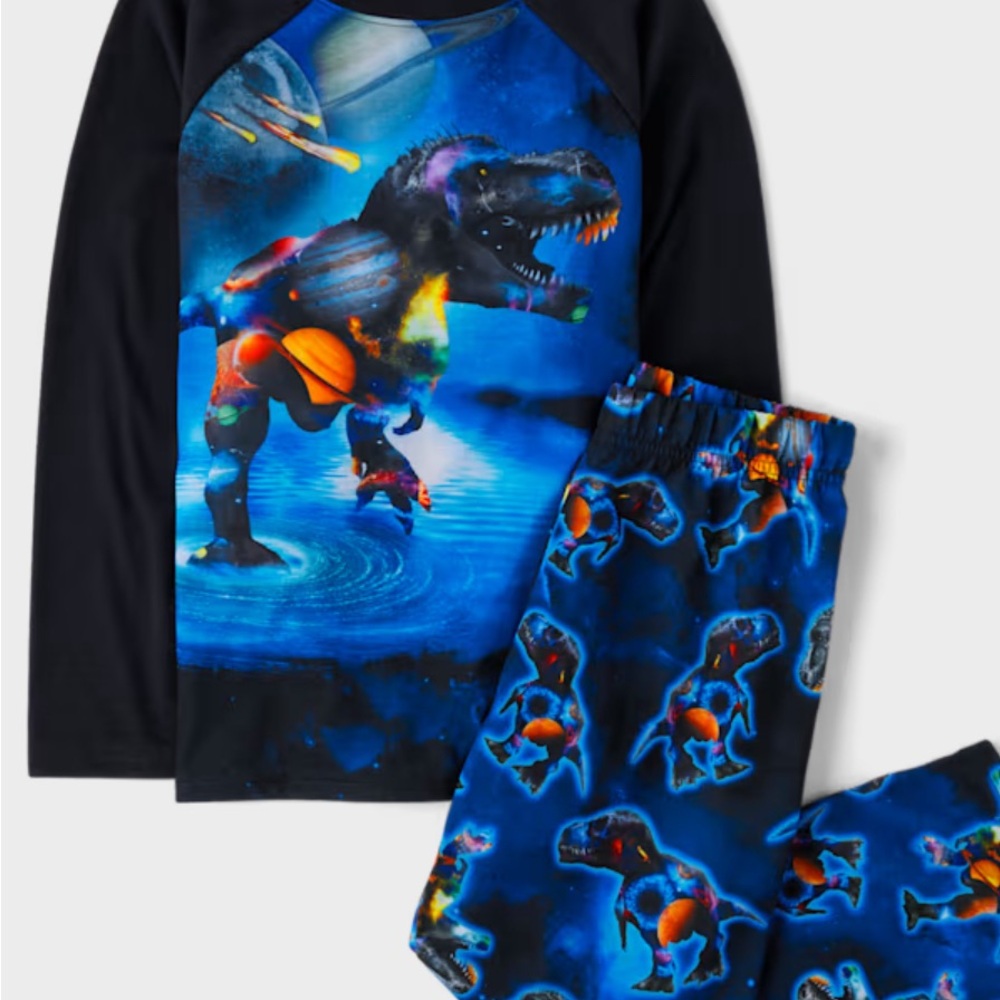 💛 NWT Boys Space Dino Pajama Set - Black and Blue